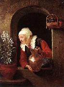DOU, Gerrit Old Woman Watering Flowers sd Germany oil painting artist